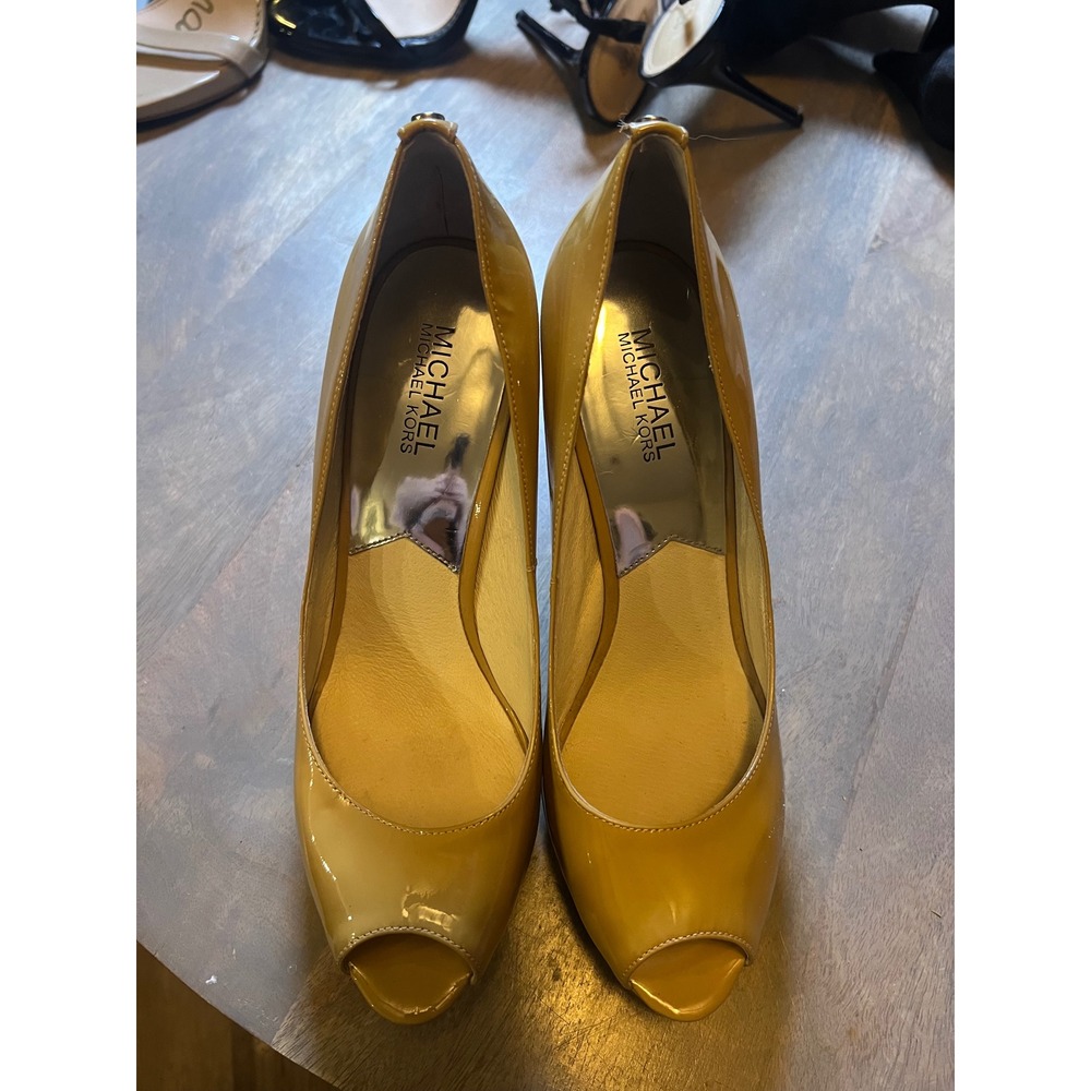 Michael Kors Yellow Patent Leather Peep-Toe Heels